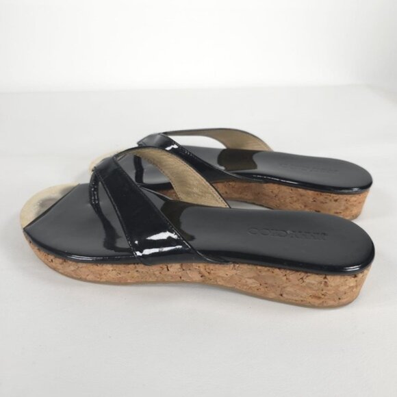 JIMMY CHOO Black Pence PATENT LEATHER Cork Thong MADE IN SPAIN 🇪🇸 Sandal 36 - Picture 7 of 12